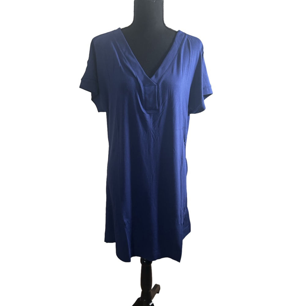 Women’s HB by Hale Bob Royal Blue V-Neck Tunic T-shirt Dress, Relaxed Fit, XL